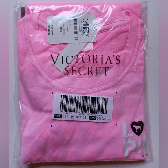 VS PINK Originals Sweet Rosette Long Sleeve Campus Crew Tee Oversized Medium NEW - Picture 8 of 9